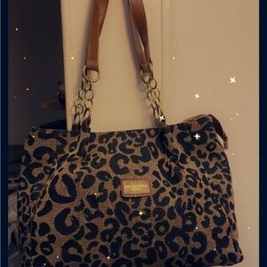 Leopard Print Handbag with Gold Accents